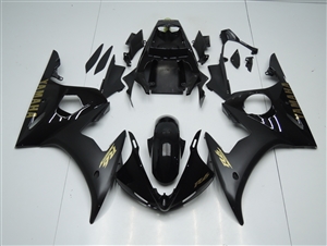 Motorcycle Fairings Kit - 2003-2004 YZF R6 and 2006-2009 R6S Matte  Black/Gold Fairings | R6345